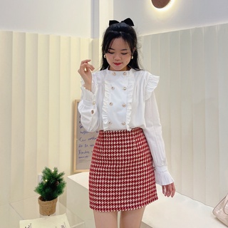 Chân váy hamy cv-23 ôm form kiểu hàn chữ a kẻ ô đen đỏ