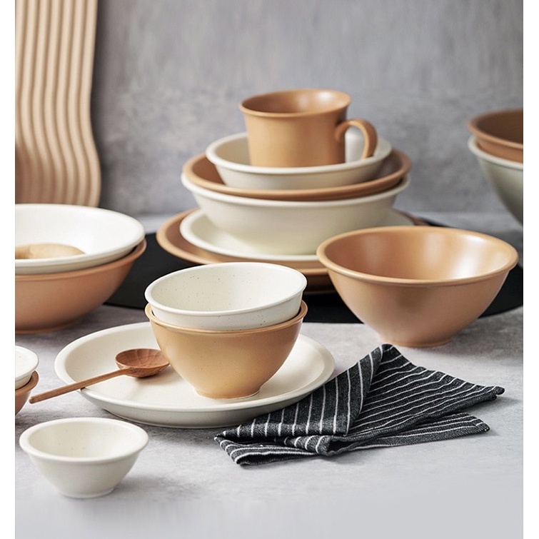 Bộ bát đĩa gốm trơn mix màu Orange Moon phong cách Bắc Âu