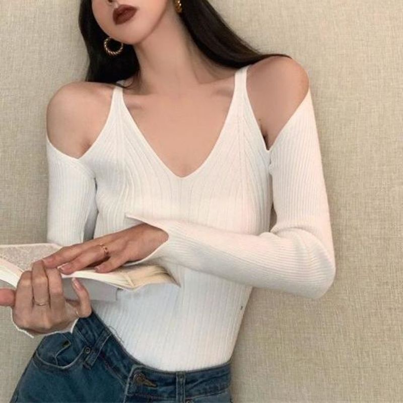 Áo Len Tay Dài Cổ Chữ V Phong Cách Retro Thời Trang Cho Nữ