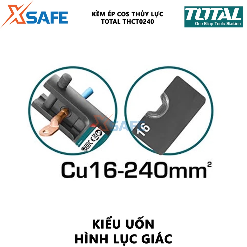 Kìm ép cos thủy lực TOTAL THCT0240 | kềm thủy lực Phạm vi uốn: ống đồng 16-240mm², Lực uốn 70KN, Kích thước uốn 18mm, Ch