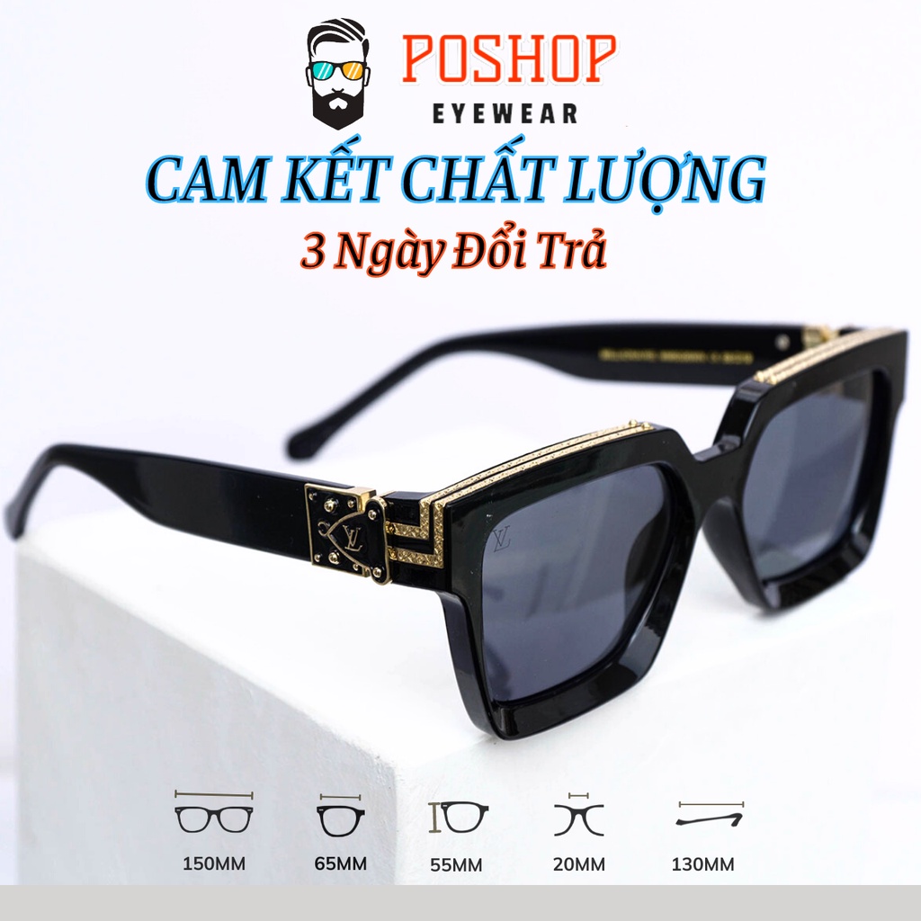 Kính râm nam nữ cao cấp POSHOP gọng to mắt vuông chống tia cực tím UV màu sắc tinh tế thời trang dễ đeo LV MILLIONAIRE
