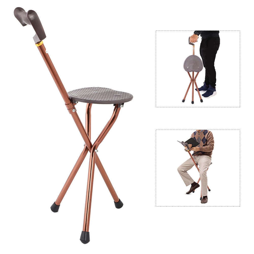 Seat Walking Chair Metal Stool Folding Travel Stick Cane Portable Chair