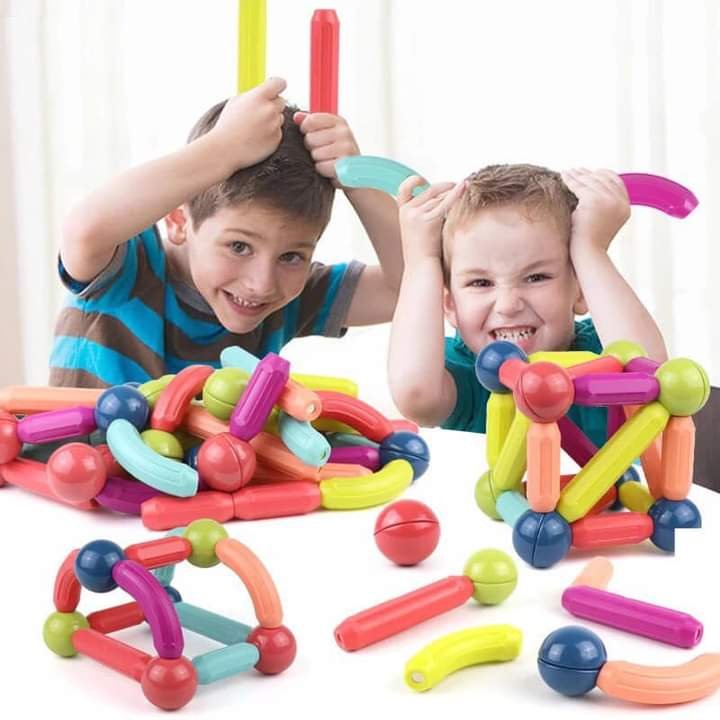 [64 CHI TẾT] Bộ xếp hình nam châm, lego thông minh que từ tính Magnetic Sticks - Phát triển tư duy - Hút cực mạnh