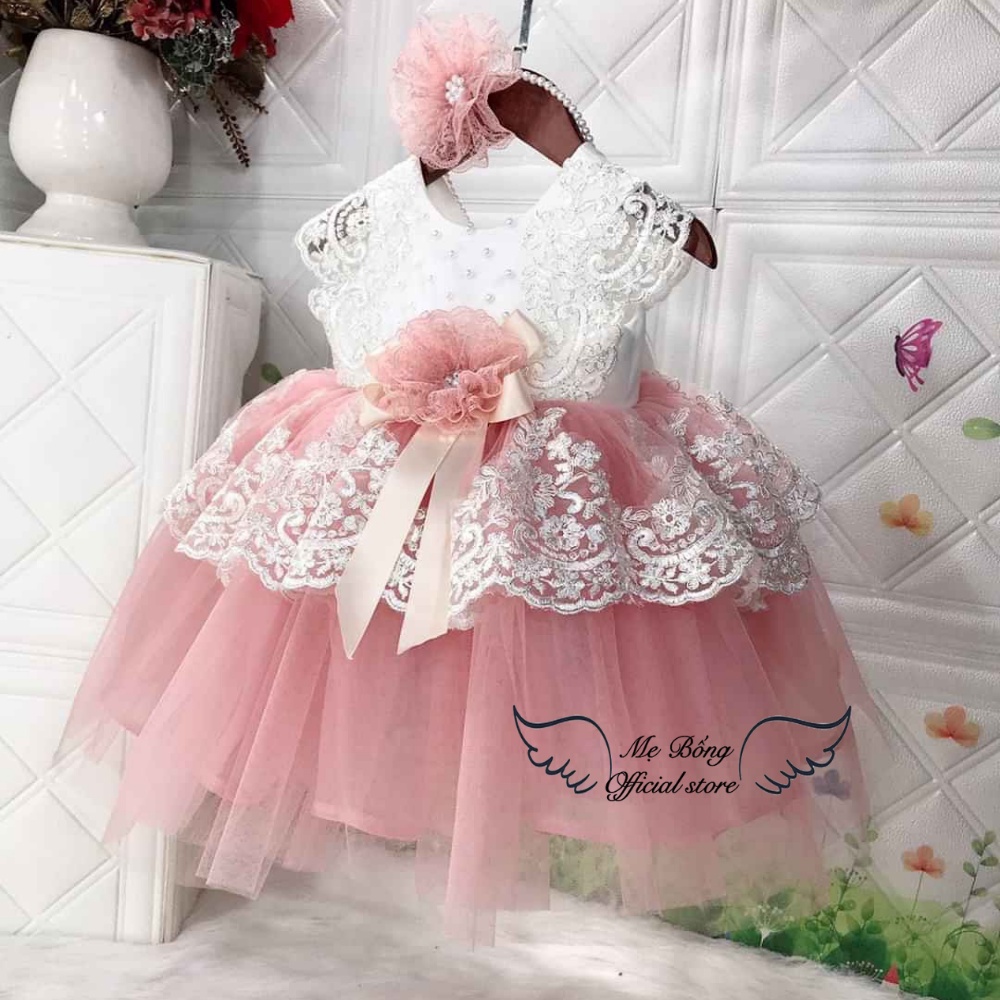 Váy Công Chúa Màu Trắng Phối Ren Cho Bé Gái -Đầm Công Chúa Cho Bé Gái--Váy Thiết Kế-Đầm Thiết Kế-Mẹ BốngPrincess dress