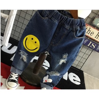 [GIẢM GIÁ SỐC] Quần jeans rách mặt cười cho bé trai bé gái năng động