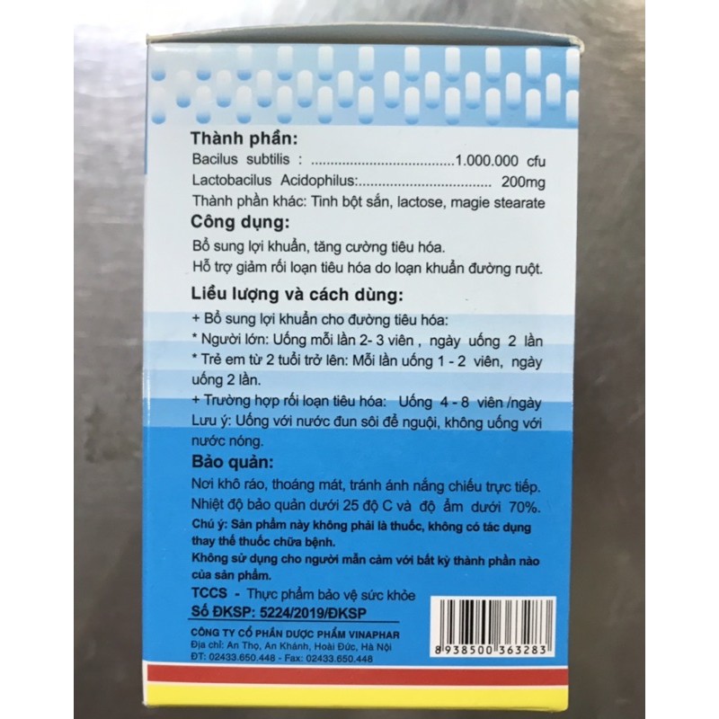 Men Tiêu Hoá Dạng Viên BIODILIS  Vinaphar - Hộp 100 viên- Bổ sung lợi khuẩn , tăng cường tiêu hóa.