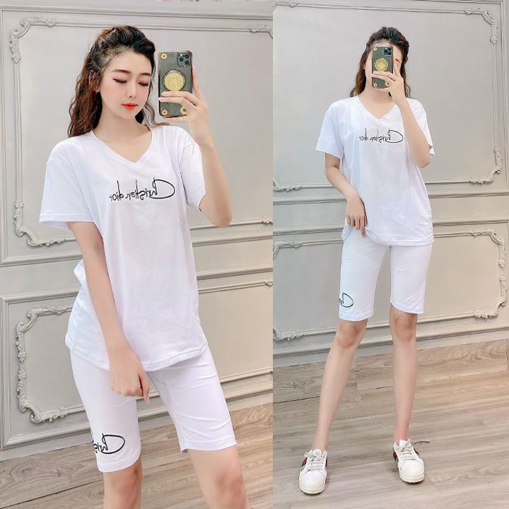 Bộ đồ thể thao nữ form rộng cổ tim mặc nhà chất liệu vải thun Cotton 100% .