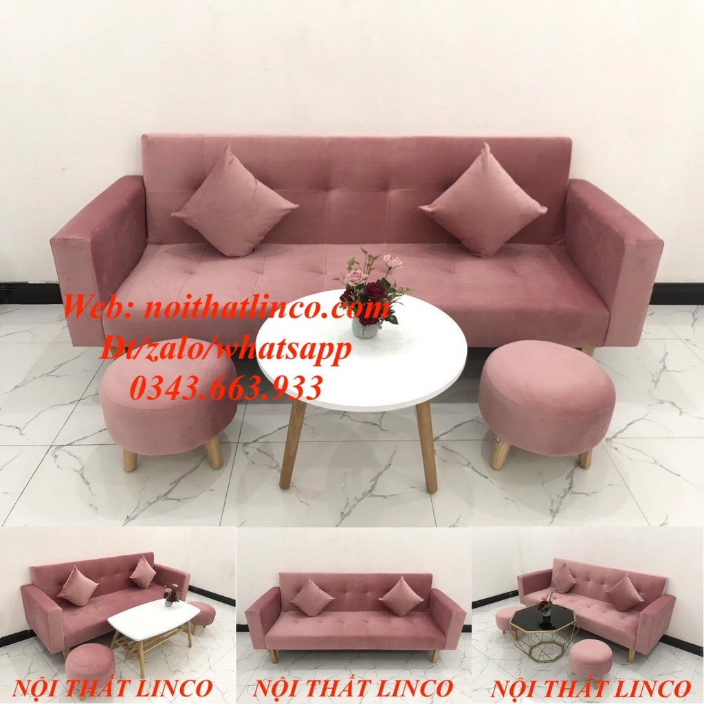 Ghế sofa giường nệm lò xo, ghế thông minh phòng khách đẹp giá rẻ màu hồng màu hường màu hoa sen màu hồng phấn Tp.HCM