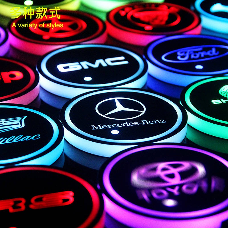1 Đế Lót Ly Có Đèn led Nhiều Màu Sắc Sạc USB In logo Xe Hơi Thời Trang