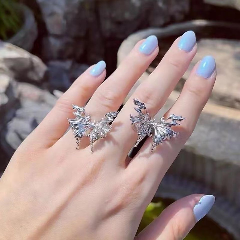 Nhẫn Hình Bướm Bằng Kim Loại Có Thể Điều Chỉnh Phong Cách Retro