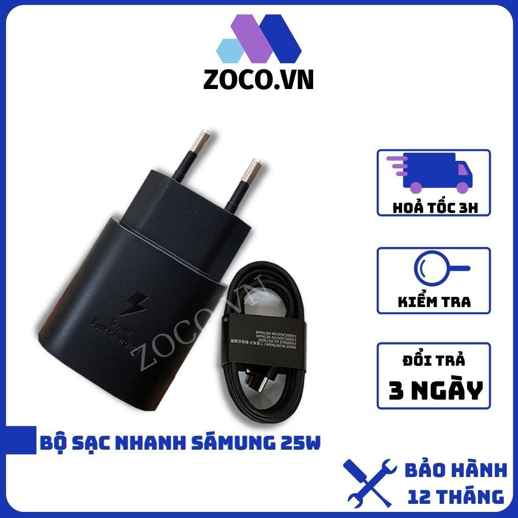 Bộ Sạc Nhanh Samsung 25W Cáp C-to-C 1M Bản Cho Galaxy S10 5G Chính Hãng