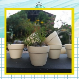 Bộ 5 cái Chậu gờ trắng - gốm đất nung, Chậu cây bonsai, xương rồng- Vườn Nhà Gốm