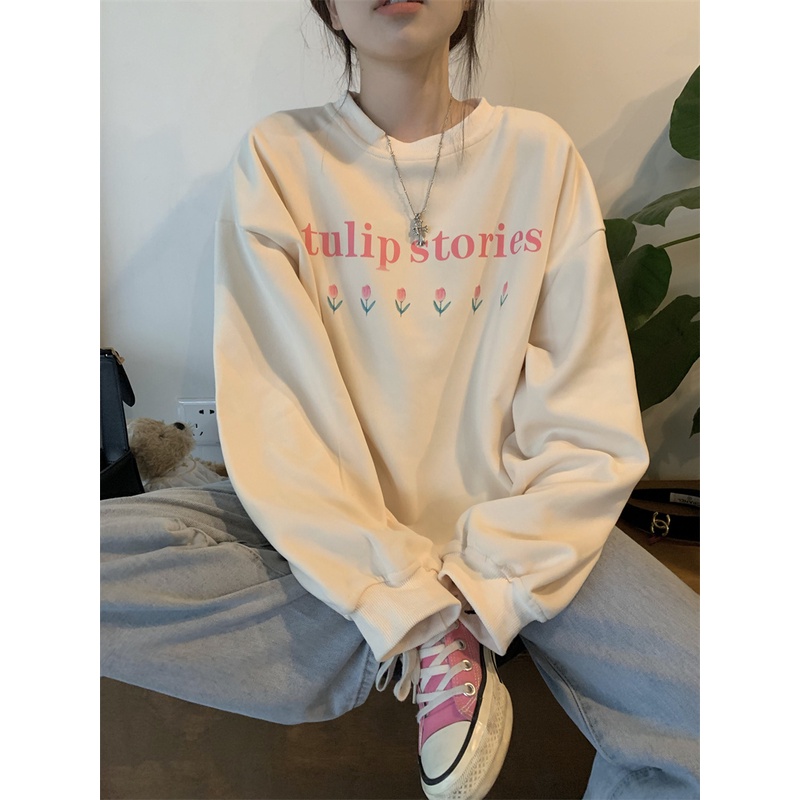 Welove1 Áo Nỉ Nữ Dài Tay Cổ Tròn Thời Trang Hàn