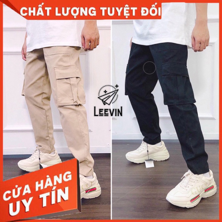 Quần Kaki Nam Nữ TÚI HỘP BOX PANTS Unisex - Kiểu quần Baggy kaki thun co dãn đen và tan be Leevin Store - HÀNG MỚI VỀ