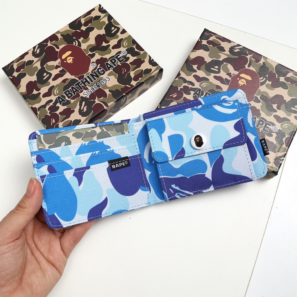 Ví BAPE Mini Ví nam A BATHING APE cao cấp vải dù chống thấm nước Fullbox Kích thước 9x21cm BP01