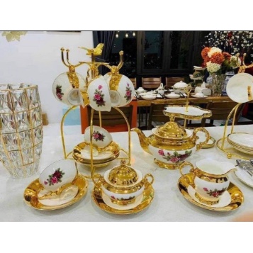 ấm chén cao cấp. Bộ Ấm Chén Mạ Vàng Cao Cấp Kèm Hộp Quà Tặng Vali. Bộ tách pha trà cao cấp