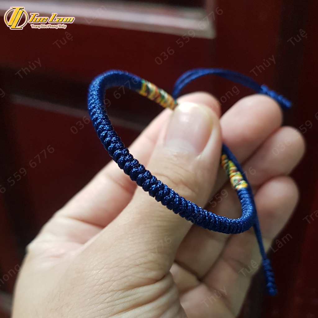 Vòng tay may mắn chỉ xanh navy bện ngũ sắc hai đầu kiểu tây tạng bình an hợp mệnh - Tuệ Lâm