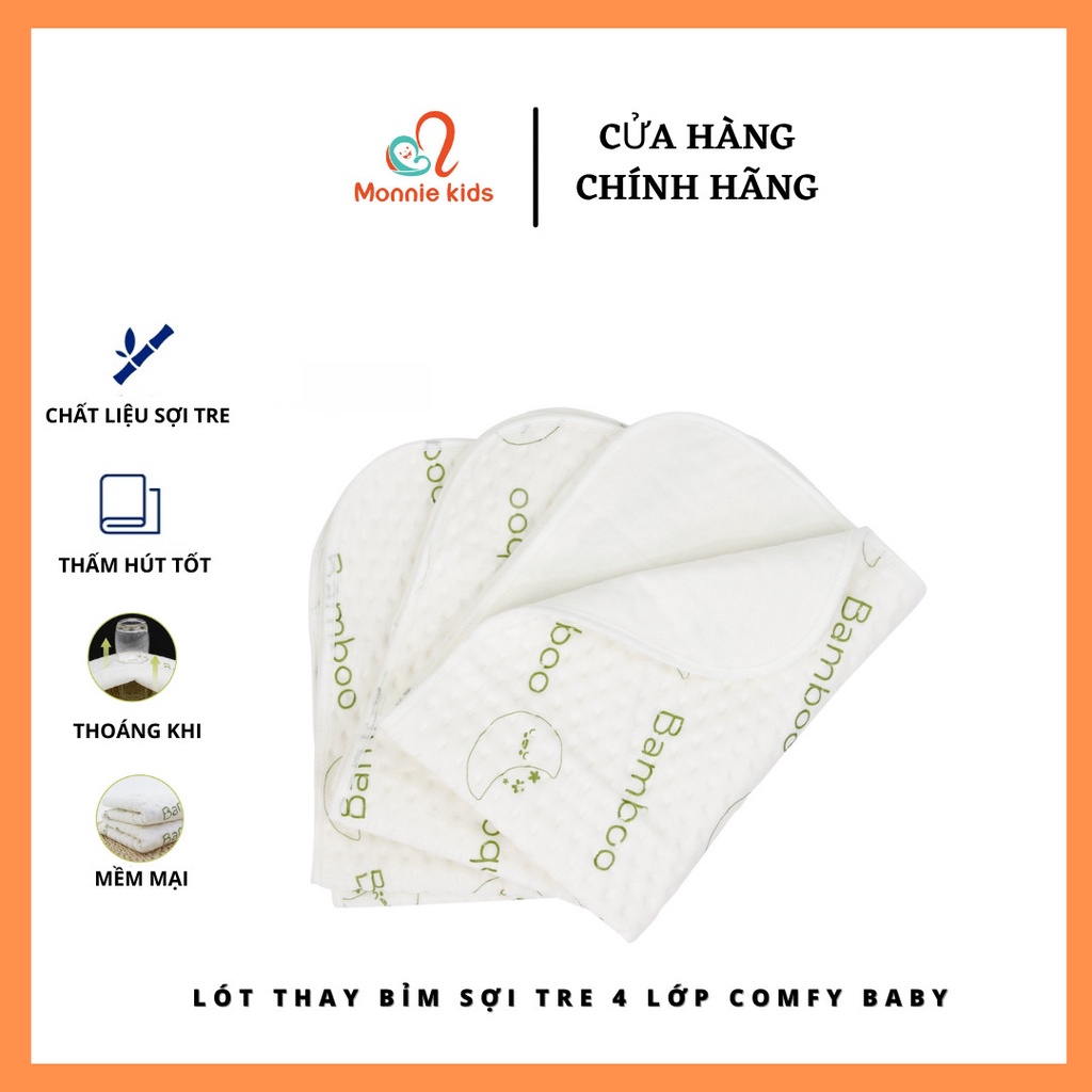 Tấm lót thay tã chống thấm cho bé 4 lớp vải sợi tre Bamboo cao cấp Comfy baby tự nhiên, kháng khuẩn, thoáng khí PAD1