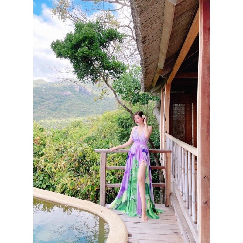 (miễn phí chỉnh váy) đầm maxi ombre màu loang hoa hai dây hở lưng đi biển du lịch chụp hình sống ảo thiết kế sang trọng | BigBuy360 - bigbuy360.vn