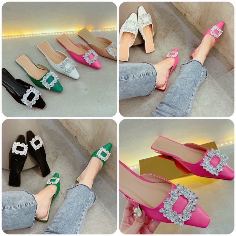 Giày sục mũi vuông khoá đá vuông siêu sáng chất da xịn xinh xắn hót tread tiện lợi dễ phối đồ.