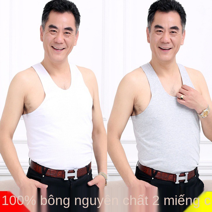 [100% cotton] áo len nam trung niên và cao tuổi cản trở quần lót đáy cha già mùa hè