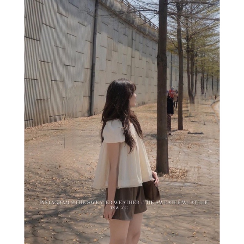 Sét áo voan quần nâu babydoll buộc nơ sau 0104