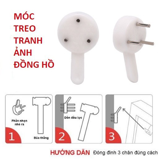 10 Móc Nhựa Đóng Tường, Treo Tranh, Ảnh, Đồng Hồ Treo Tường Siêu Chắc Chắn, Móc 3 Chân Đinh, Kingler 2220Set10