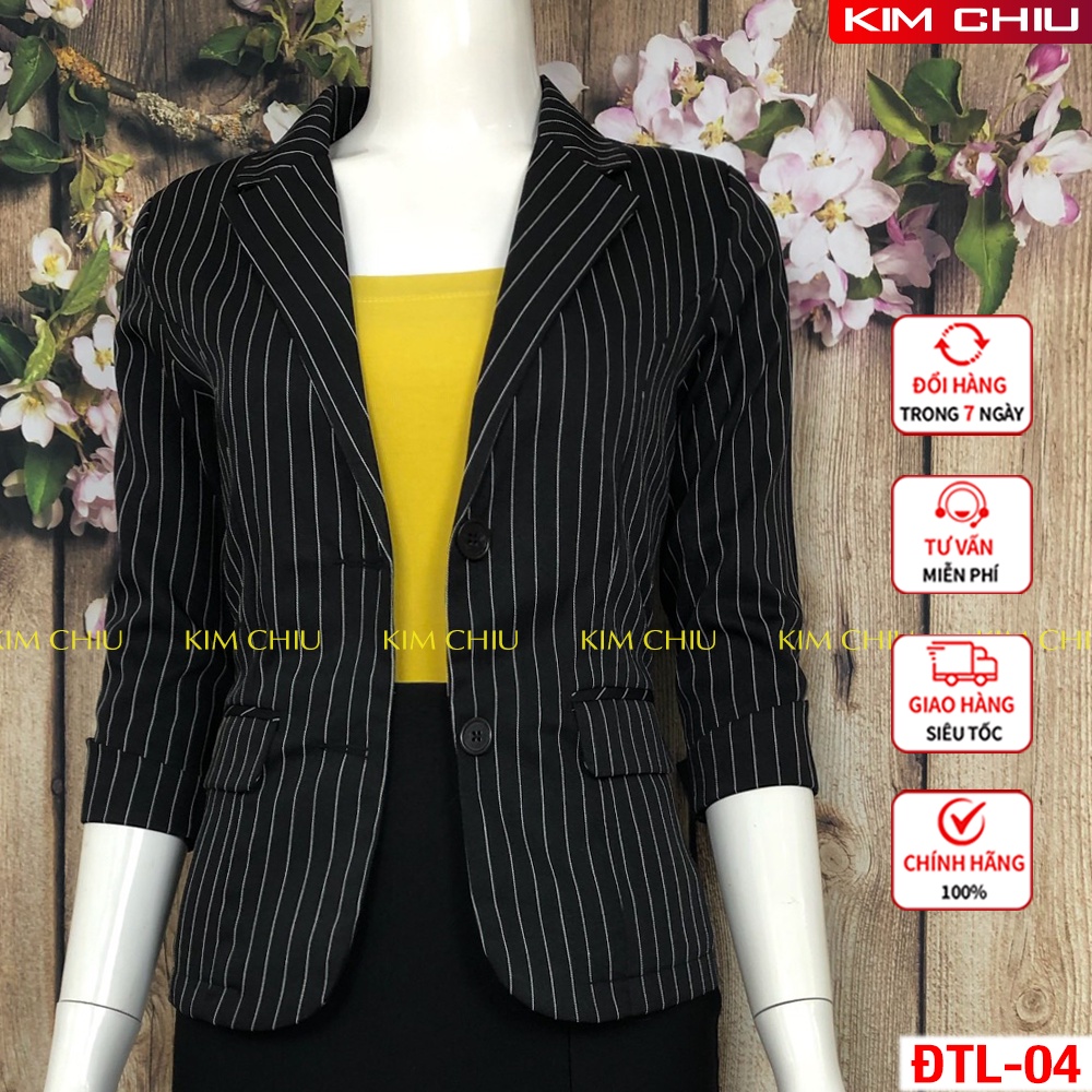 Áo Vest Nữ Cao Cấp Kim Chiu Tay Lỡ Màu Đen Sọc Kẻ, Vải Kaki Mềm Form Chuẩn, Đẹp Từng Đường Kim Mũi Chỉ VTL-04