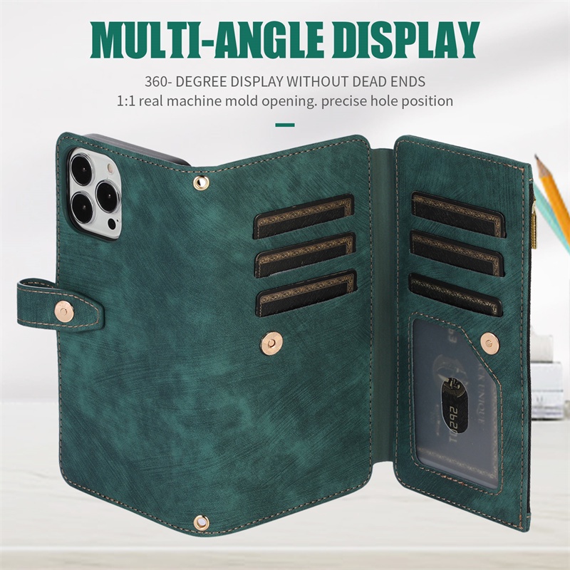 Bao Da Điện Thoại Nắp Lật Kèm Ngăn Đựng Thẻ Có Khóa Kéo Và Dây Đeo Cho Xiaomi 11T POCO X3 NFC 12T Redmi Note 11 10 Pro Max 10S 11S Giá Đỡ