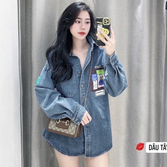 Áo sơ mi bò hoạt hình form rộng áo jean nữ VL290