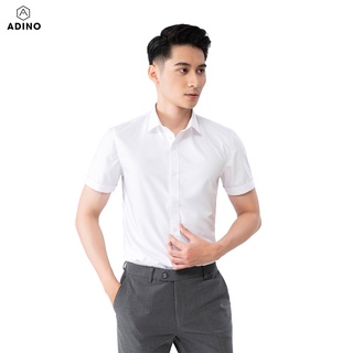 Áo sơ mi tay ngắn màu trắng tinh ADINO vải nến lụa sợi sồi mềm mịn dáng slimfit công sở hơi ôm trẻ trung CT02