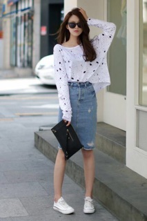 Chân váy jeans rách bigsize 70kg