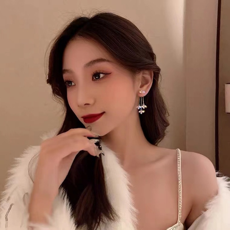 Bông Tai Mạ Bạc 925 Đính Đá Zircon Hình Lá Phong Phong Cách Hàn Quốc Mới 2022