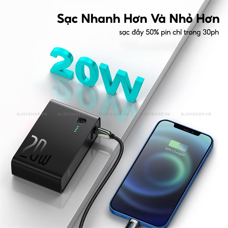 Củ Sạc Thông Minh Tích Hợp Pin Dự Phòng 10000mAh BASEUS 2 in 1 Powerbank 2 Cổng Sạc Nhanh PD 20W + QC 3.0 Led Báo Pin