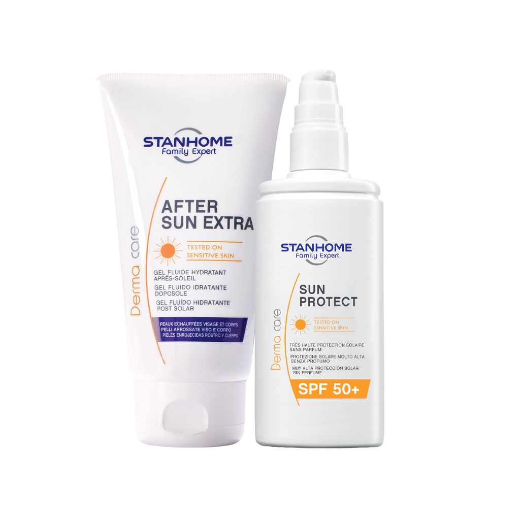 Bộ kem chống nắng SPF50+ 125ml hạn 03/2024 và kem dưỡng phục hồi sau khi đi nắng after sun extra 150ml Stanhome