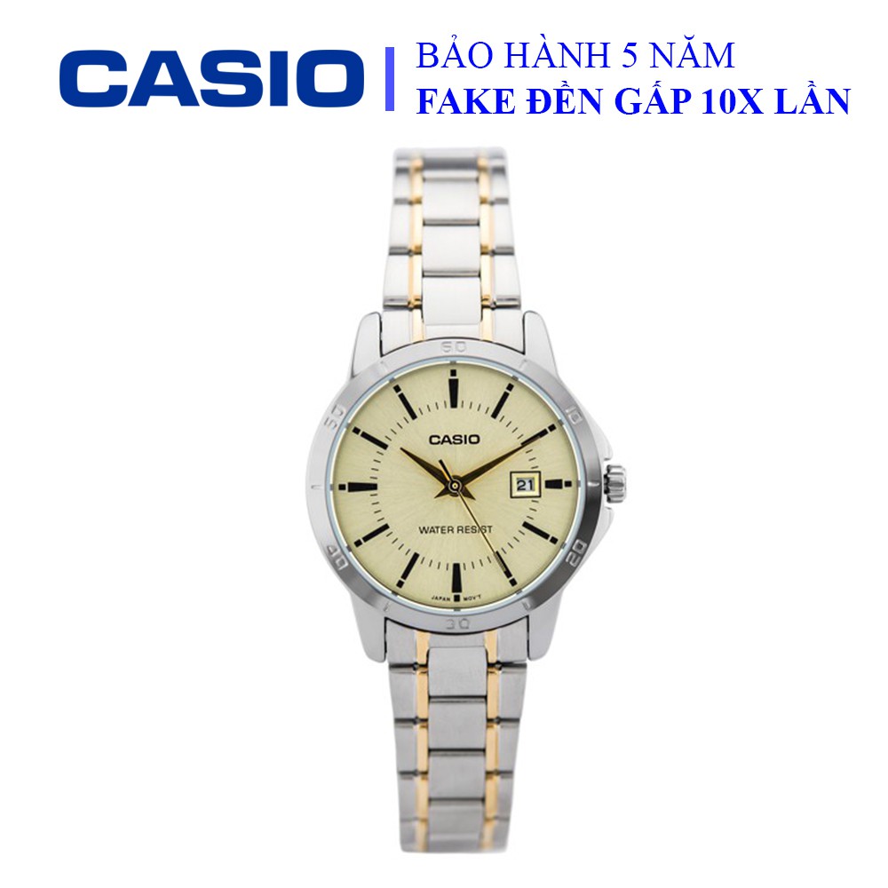 Đồng hồ Casio nữ dây sắt thể thao, khung bạc ánh kim sang trọng, chống nước WR30M đi bơi (LTP-V004SG-9AUDF)