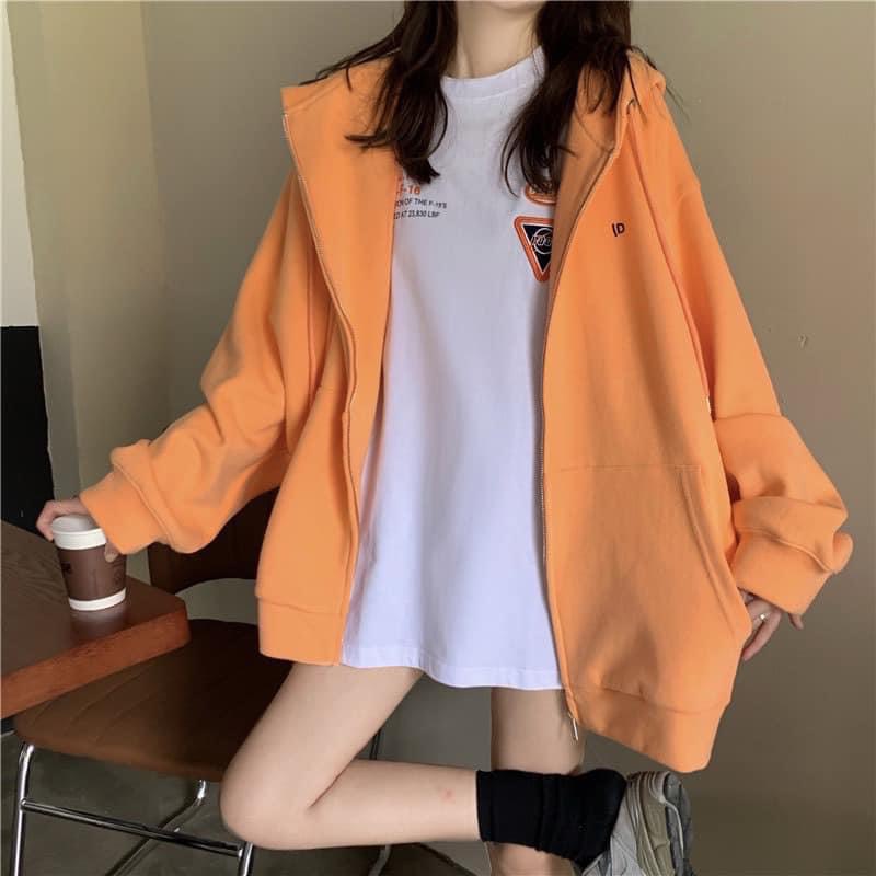 Áo khoác nỉ trơn from rộng UNISEX,áo hoodie kéo khóa OVERSIZE ulzzang màu hồng cam xám cá tính,TONGKHOQUANAONU