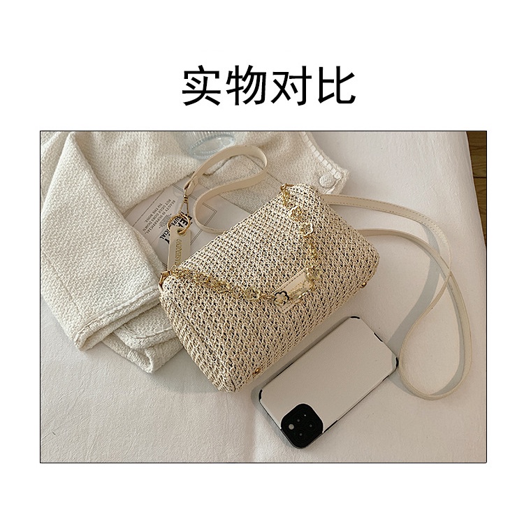 Túi cói đeo chéo JASMIN NOIR phối quai xích thời trang trẻ trung cho nữ