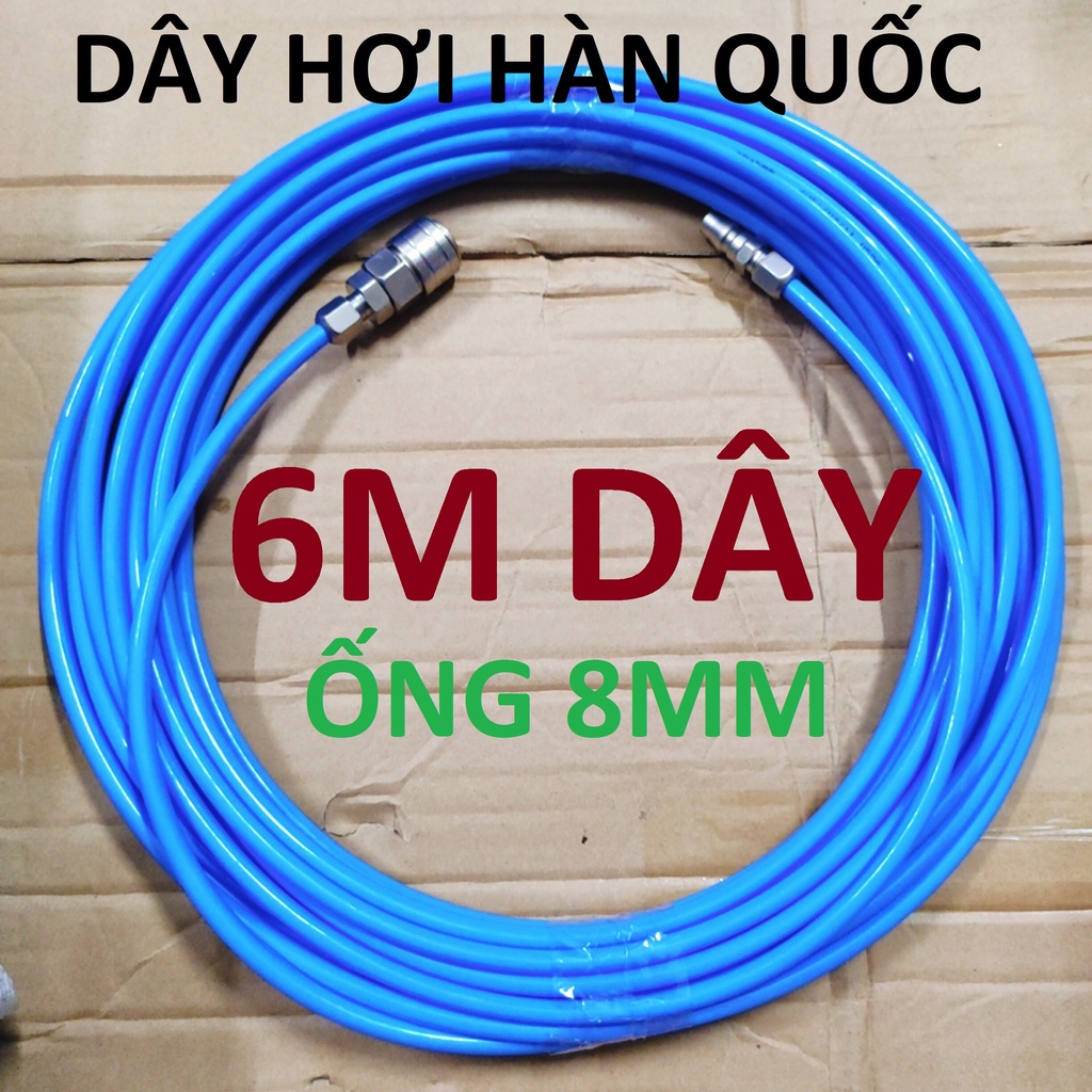 Dây hơi thẳng 6m PUSAN Hàn Quốc, dây 5x8mm,kèm bộ đầu nối nhanh cao cấp