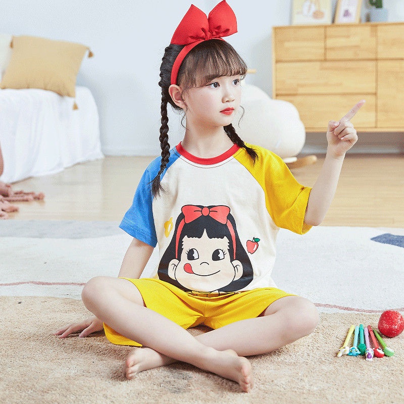 Bộ Đồ Ngủ Cotton Mỏng Tay Ngắn Phong Cách Mới Cho Bé Gái