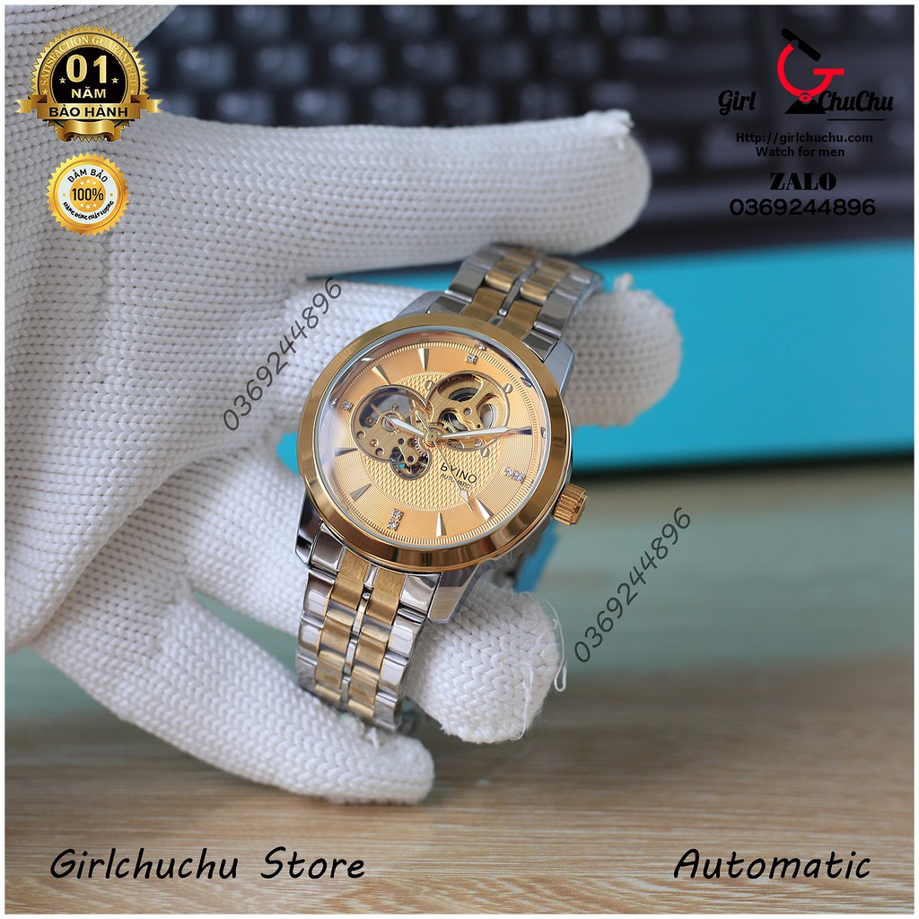 Đồng hồ nam Byino máy cơ màu vàng gold cực sang trọng, đẳng cấp, với thiết kế thân máy thép không gỉ bền bỉ