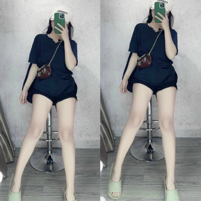 Áo thun xược cotton giấy nữ cổ tròn xẻ V- thun giấy- kiểu dáng thanh lich dễ phối đồ