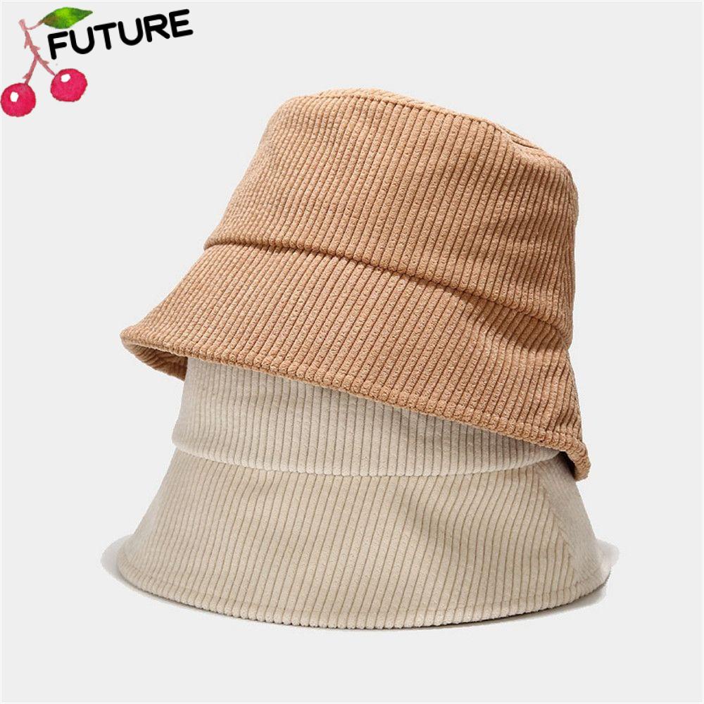 FUTURE Fashion Bucket Hat Outdoor Corduroy Fisherman Hat Streetwear Winter Solid color Unisex Fishing Cap/Multicolor