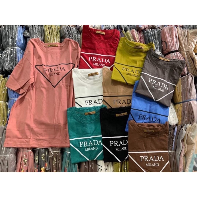 [Rẻ vô địch] Áo thun cotton tay lỡ dáng rộng unisex Prada freesize 38-65kg