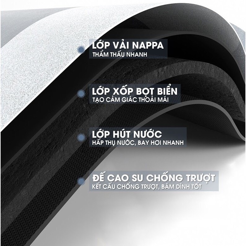 Thảm Lau Chân Chùi Chân Silicon trải sàn vân đá siêu thấm hút nước phòng tắm chống trượt cao cấp đế cao su chất siêu dày