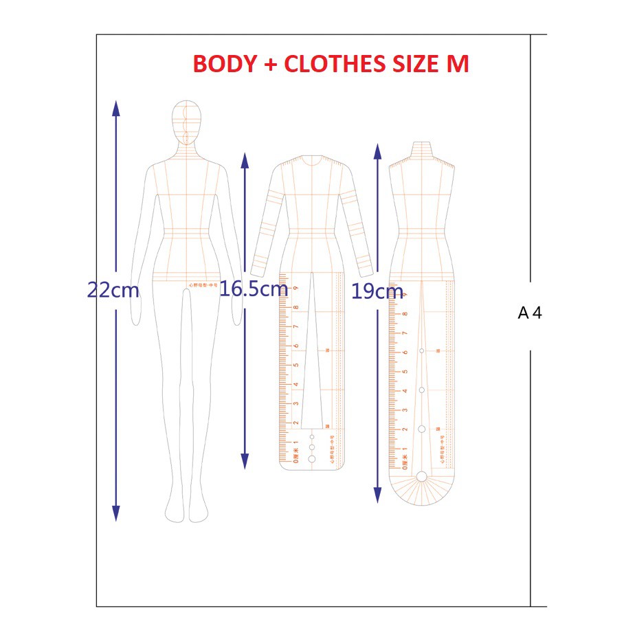 Thước vẽ thiết kế thời trang Fashion Ruler đo khung người theo tỉ lệ chuẩn chính hãng hoạ cụ HKUK