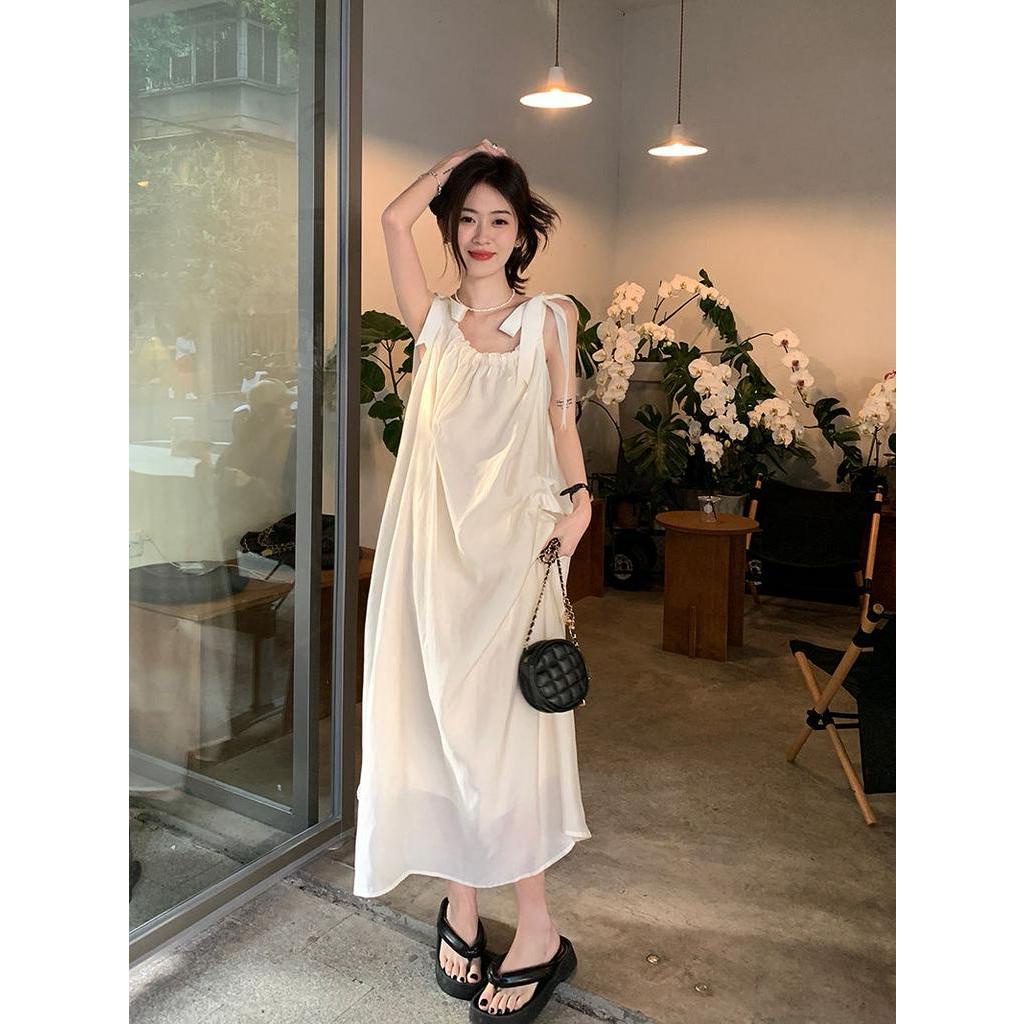 OFF-WHITE Đầm Lửng Hai Dây Dáng Ôm Thời Trang Mùa Hè Ngọt Ngào Dành Cho Bạn Nữ