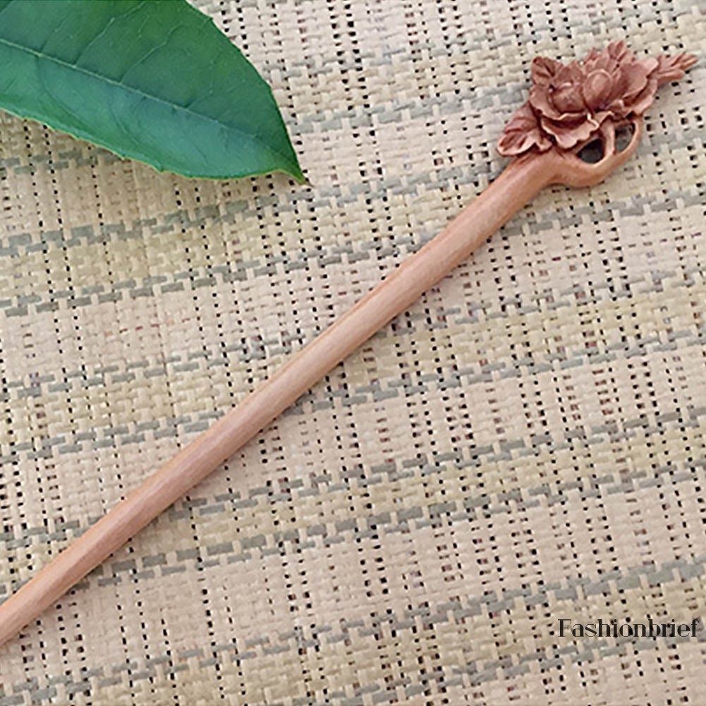 Trâm gỗ cài tóc dài 18.5cm điêu khắc họa tiết hoa lá giản dị với nhiều màu sắc để lựa chọn