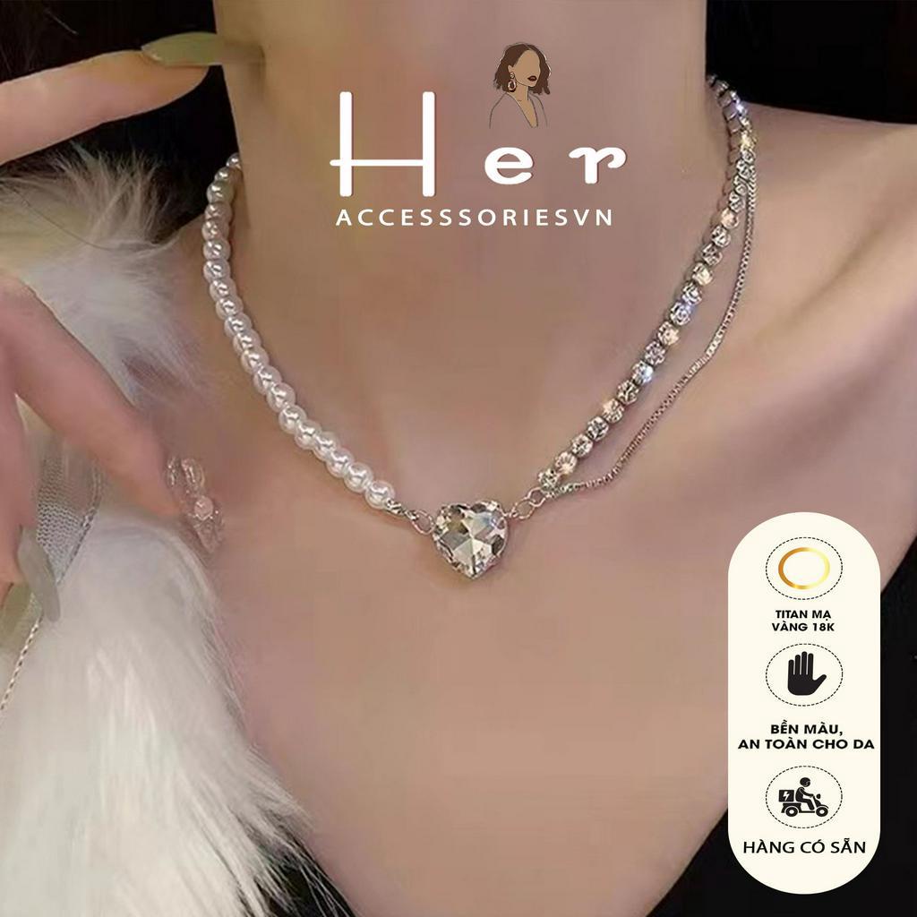 Dây Chuyền Choker Mặt Trái Tim, Vòng Cổ Nữ  Phối Xích Cá Tính Her Accessories C70