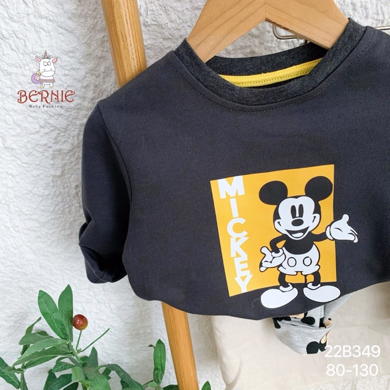 Bộ da cá dài tay Bernie hoạ tiết mickey và ô tô cho bé trai mặc thu đông